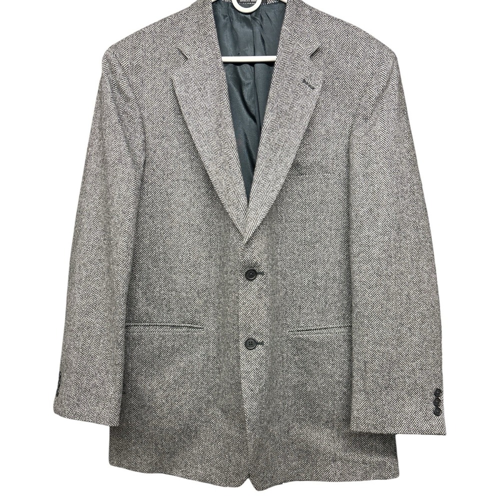 Town Craft Men's Tweed Sport Coat Blazer Two Button Gray Herringbone 46L - Picture 8 of 12